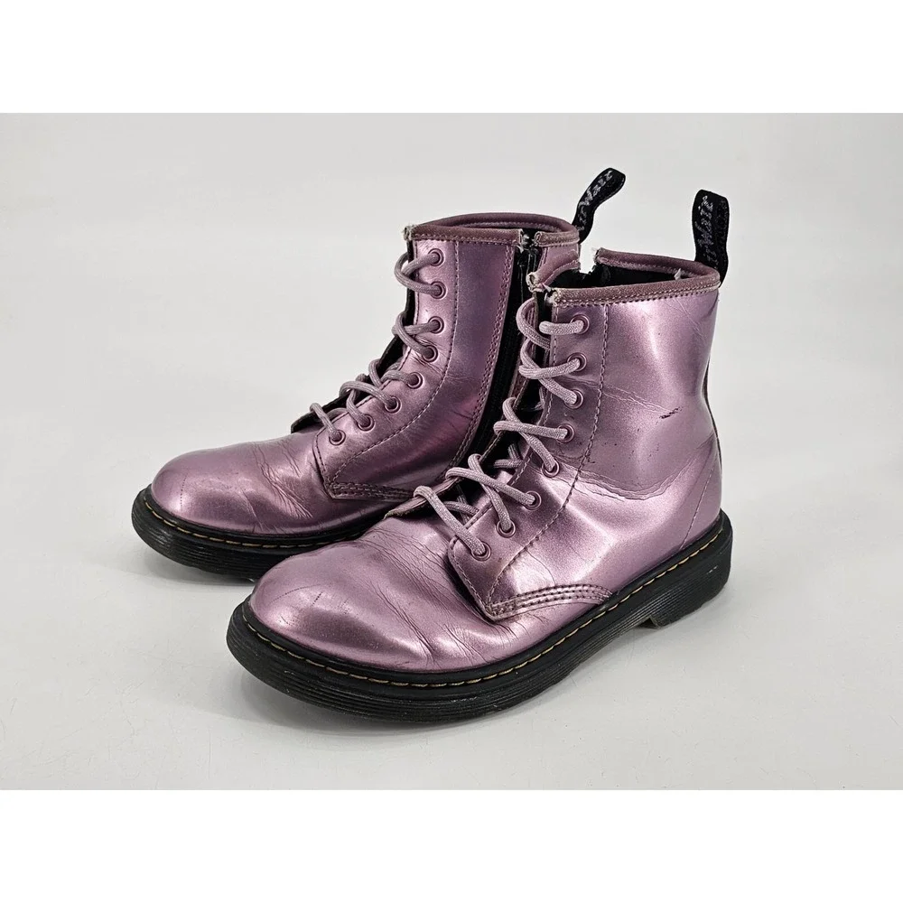 Dr. Martens 1460J Pink Patent Leather Glossy‎ Combat Boot Unisex Kids Size 4